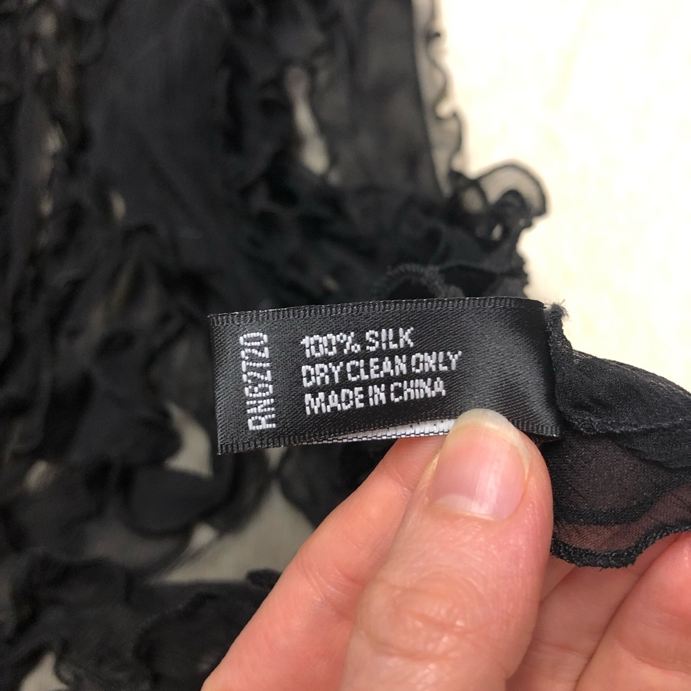 Adrianna Papell 100% Silk Black Ruffle Shawl Wrap Scarf Wedding Whimsigoth Witch - Picture 4 of 6